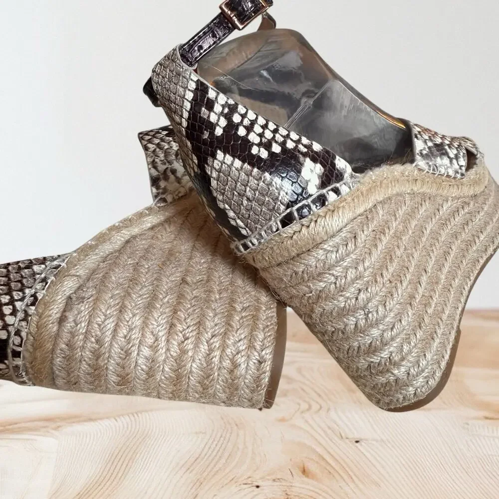 Tory Burch Shelby Snakeskin Embossed Leather Espadrille Size 9 Womens‎